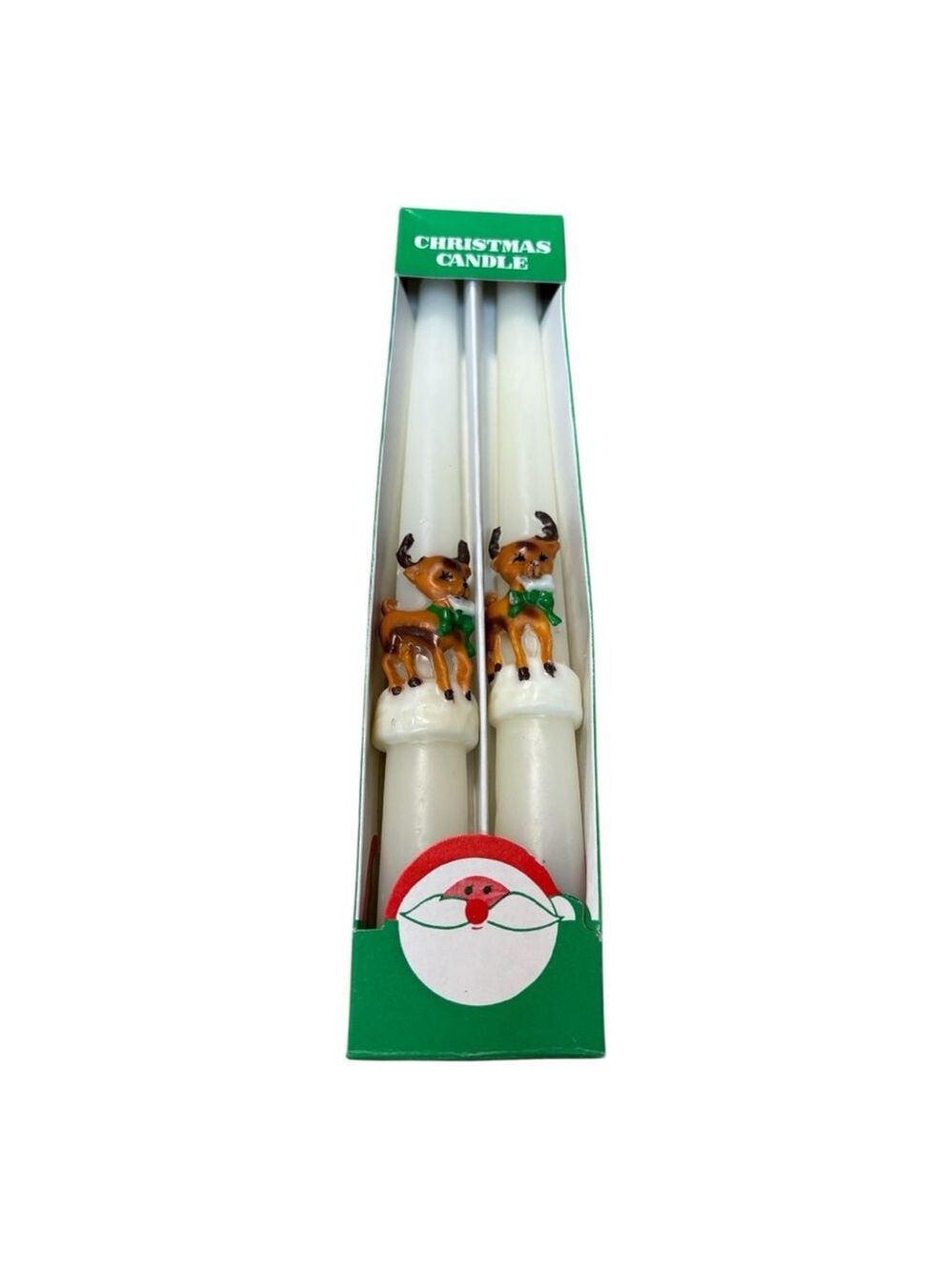Christmas Deer Candle Set White Green Size 10” Tapers 5/$20 🎁